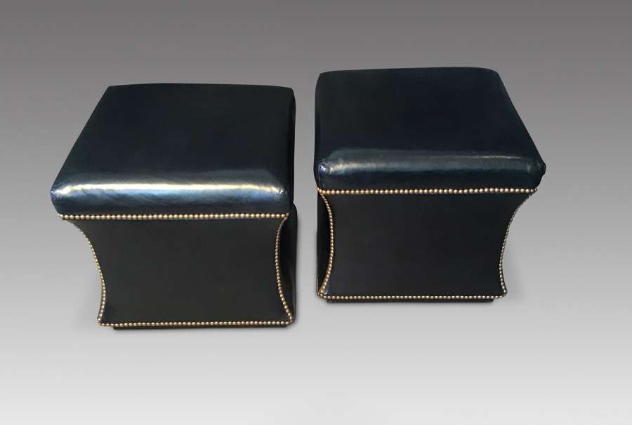 Pair Leather Stools.