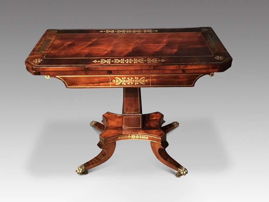 Regency rosewood brass inlaid card table