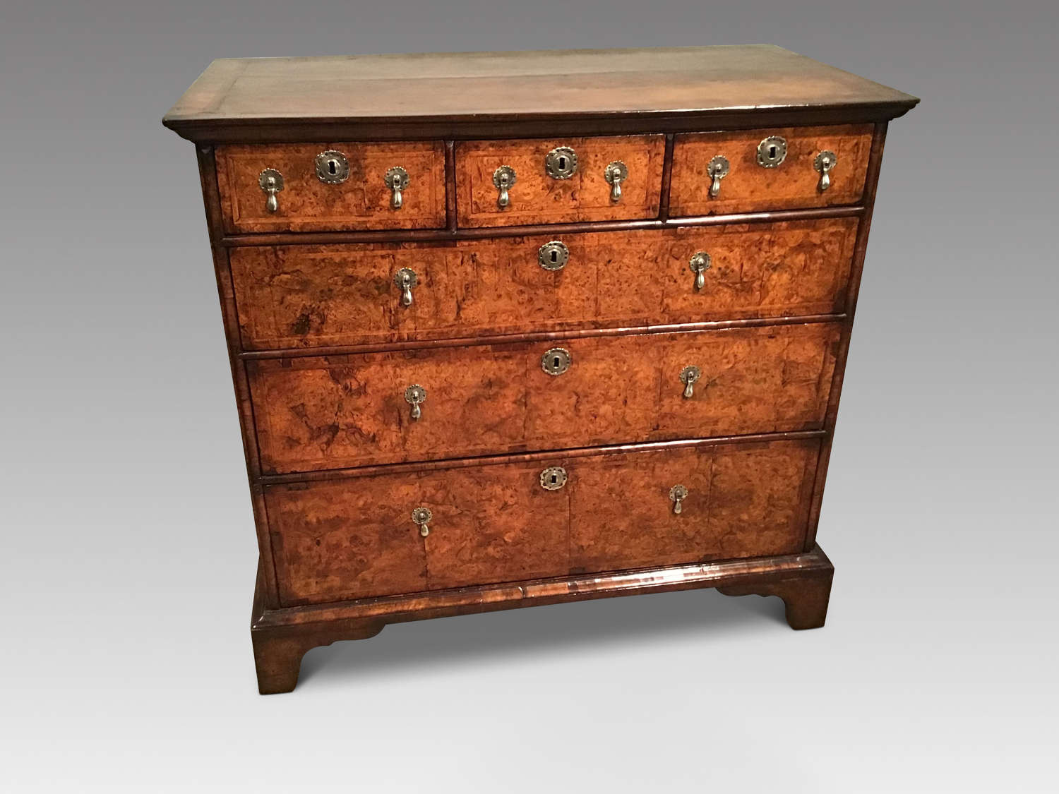 Queen Anne burr elm chest of drawers.