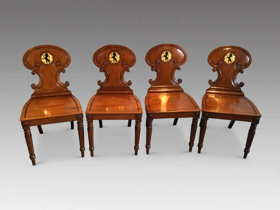 Set of four Regency hall chairs.