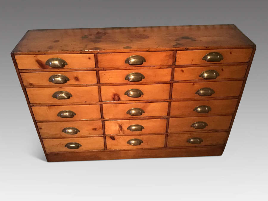 Antique pine bank of drawers