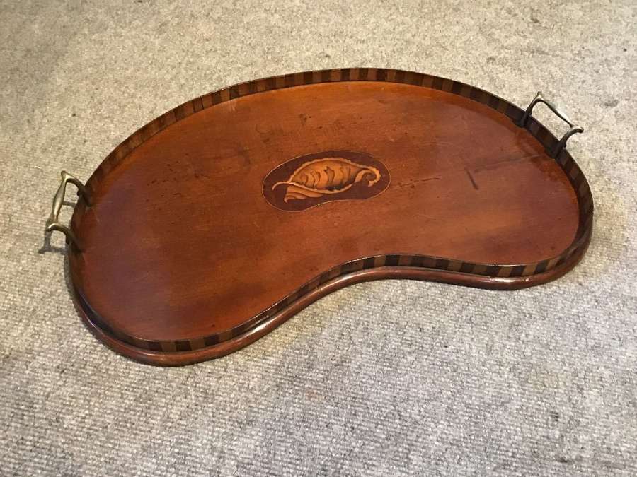 Antique mahogany kidney shape tray