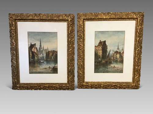 Pair Edwardian watercolours