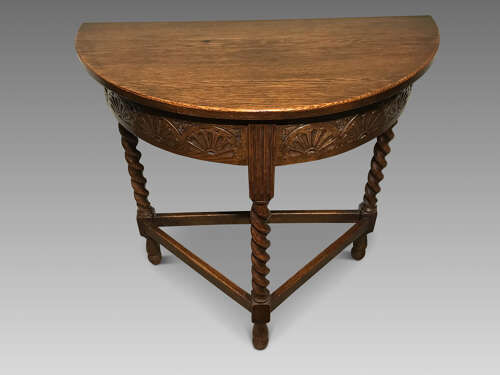 Oak demi lune sidetable.
