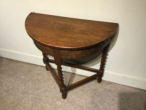 Oak demi lune sidetable.