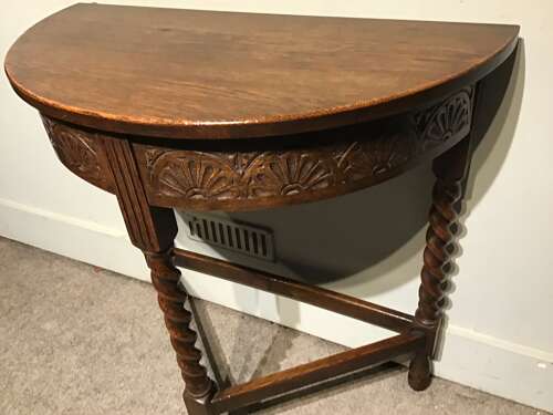 Oak demi lune sidetable.